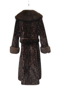 ABRIGO LARGO CON ESTAMPADO LEOPARDO Y CUELLO DE PELO DE MARMOTA MARRÓN TY-M9137