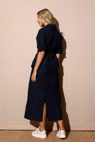 CONJUNTO DE FALDA MIDI Y BLUSA CON LAZO COLOR AZUL MARINO FBZMA1613AB