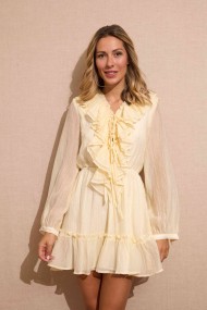 VESTIDO CORTO AMARILLO CON VOLANTES ESTILO ROMÁNTICO Y FRESCO FBZMA1359