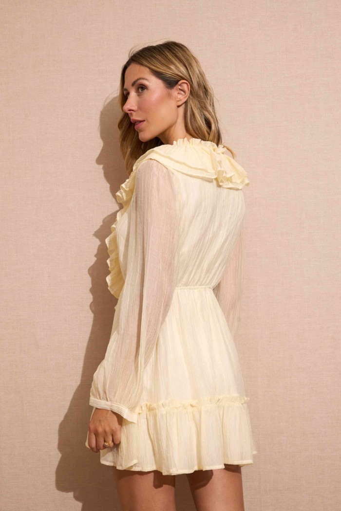 VESTIDO CORTO AMARILLO CON VOLANTES ESTILO ROMÁNTICO Y FRESCO FBZMA1359