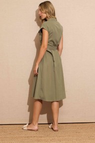 VESTIDO CAMISERO VERDE MILITAR CON CINTURÓN ESTILO SAFARI ELEGANTE FBZMR22076