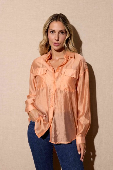 CAMISA VERDE MILITAR SEMITRANSPARENTE ESTILO NATURAL Y SOFISTICADO FBZMR22326