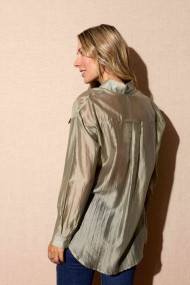 CAMISA VERDE MILITAR SEMITRANSPARENTE ESTILO NATURAL Y SOFISTICADO FBZMR22325