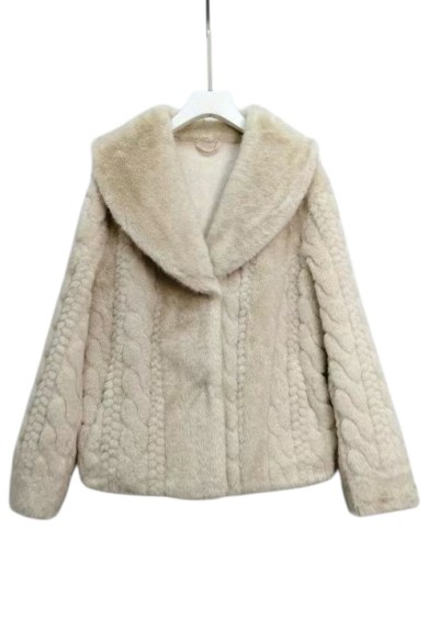 Abrigo corto de pelo sintético con textura trenzada Beige Marrón TY-M9127