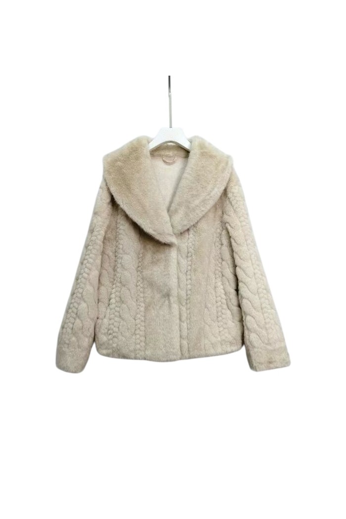 Abrigo corto de pelo sintético con textura trenzada Beige Marrón TY-M9127