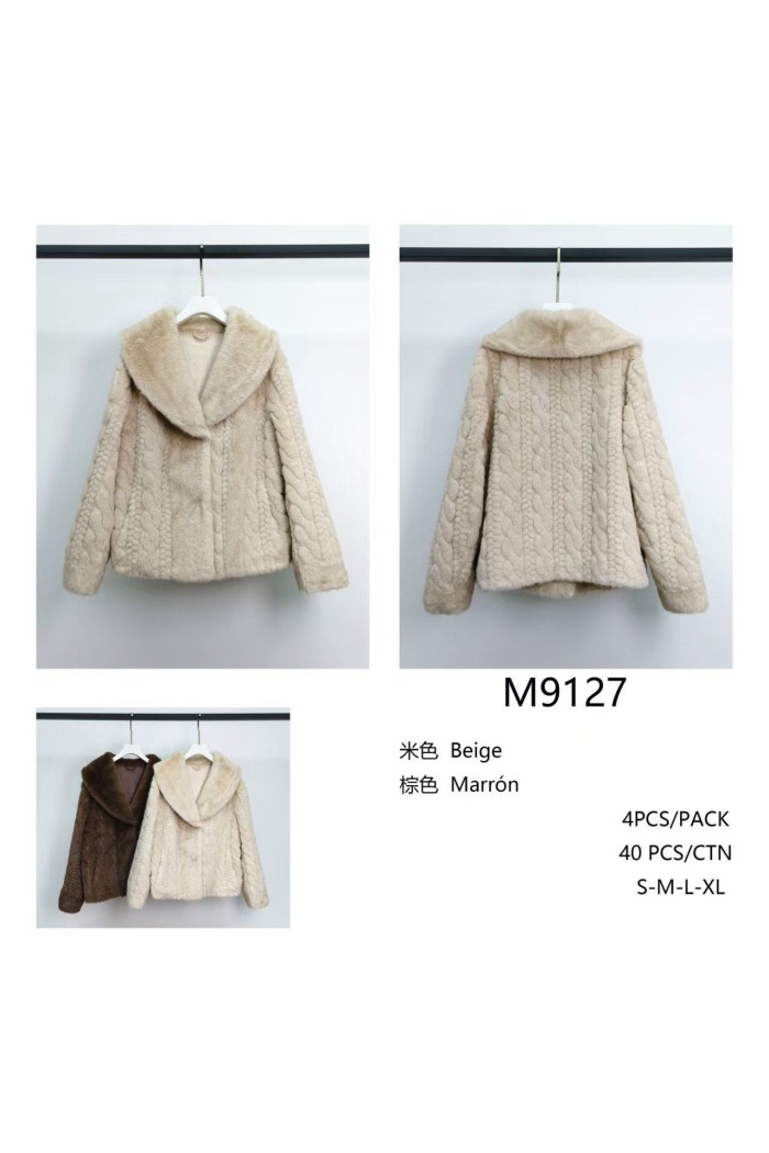 Abrigo corto de pelo sintético con textura trenzada Beige Marrón TY-M9127