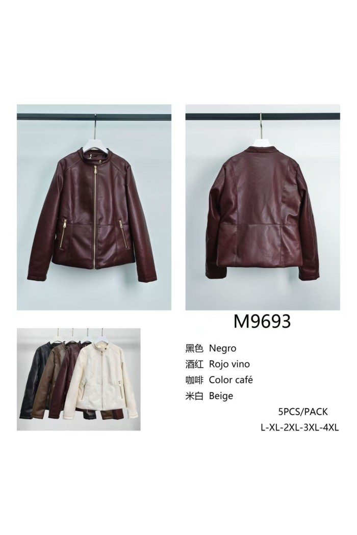 Chaqueta de cuero sintético Tallas Grandes Negro  Marrón Beige 4Colores TY-M9693