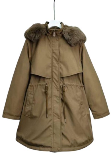 M9162 Abrigo acolchado medio con cuello de pelo Negro Camel Verde militar Beige 4Colores