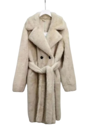 Abrigo de pelo sintético con cinturón Beige Marrón 2Colores TY-M9128