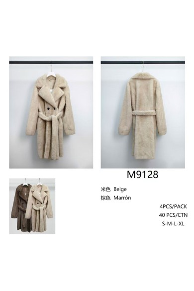 Abrigo de pelo sintético con cinturón Beige Marrón 2Colores TY-M9128