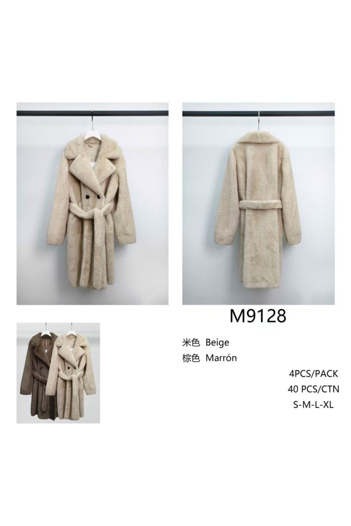 Abrigo de pelo sintético con cinturón Beige Marrón 2Colores TY-M9128