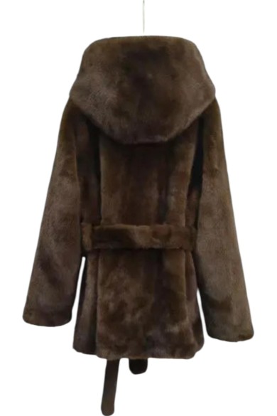 Abrigo con capucha de pelo sintético y cinturón Estilo minimalista TY-M9131