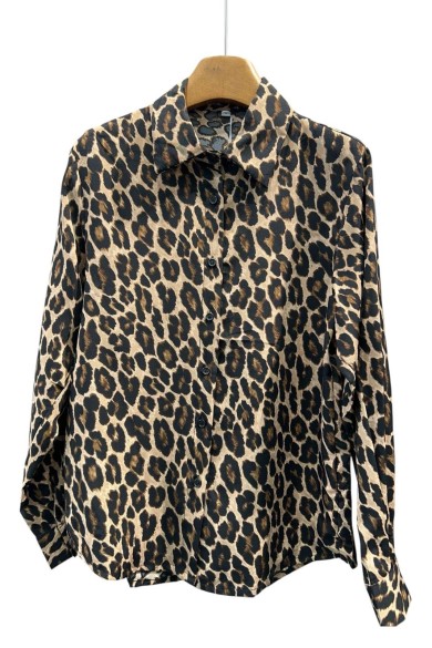 Camisa de manga larga con estampado de leopardo Estilo salvaje TY-M9233