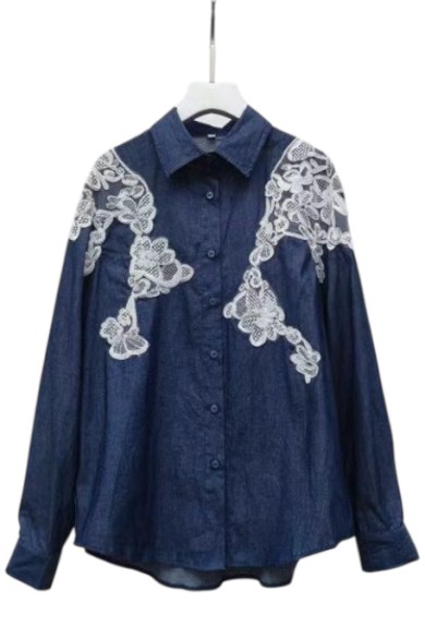 Camisa vaquera con encaje Estilo romántico retro TY-M9231
