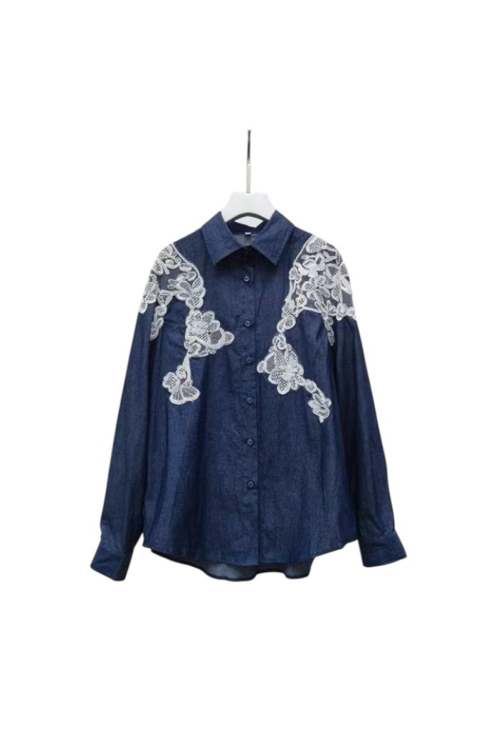 Camisa vaquera con encaje Estilo romántico retro TY-M9231