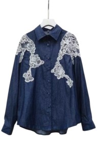 Camisa vaquera con encaje Estilo romántico retro TY-M9231