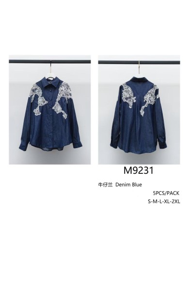 Camisa vaquera con encaje Estilo romántico retro TY-M9231
