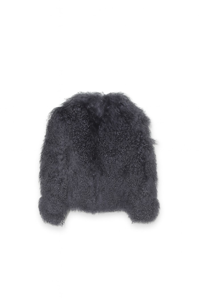 CHAQUETA GRIS OSCURO DE LANA DE CORDERO CON CUELLO SORAPA TB-WT2411251317