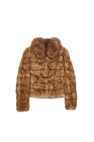 CHAQUETA CORTA CON CUELLO DE PELO DE ZORRO Y CUERPO DE PELO DE CONEJO QP-WT571619