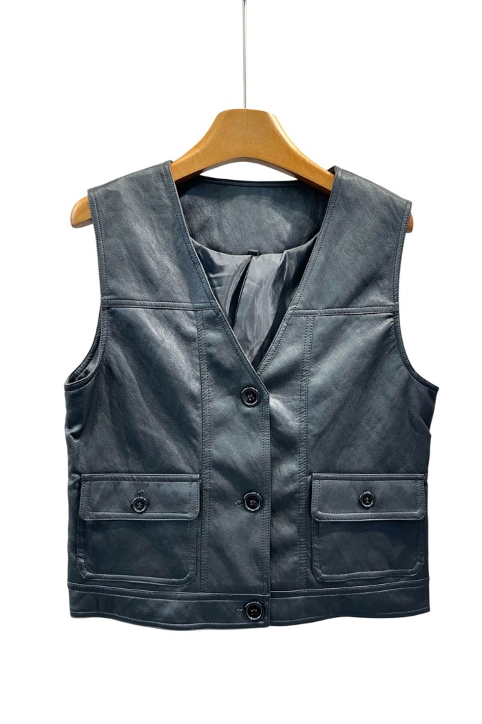 CHALECO FINO DE POLIPIEL CON BOLSILLOS DELANTEROS 3COLORES TY-M9190