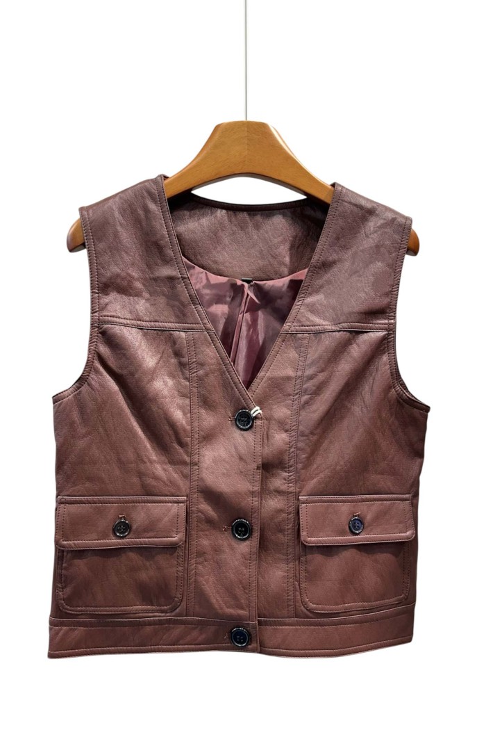 CHALECO FINO DE POLIPIEL CON BOLSILLOS DELANTEROS 3COLORES TY-M9190