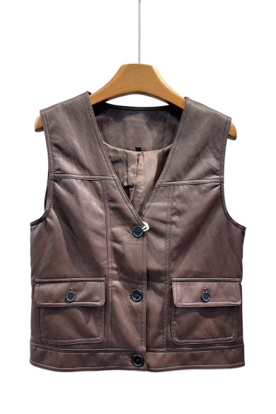 CHALECO FINO DE POLIPIEL CON BOLSILLOS DELANTEROS 3COLORES TY-M9190