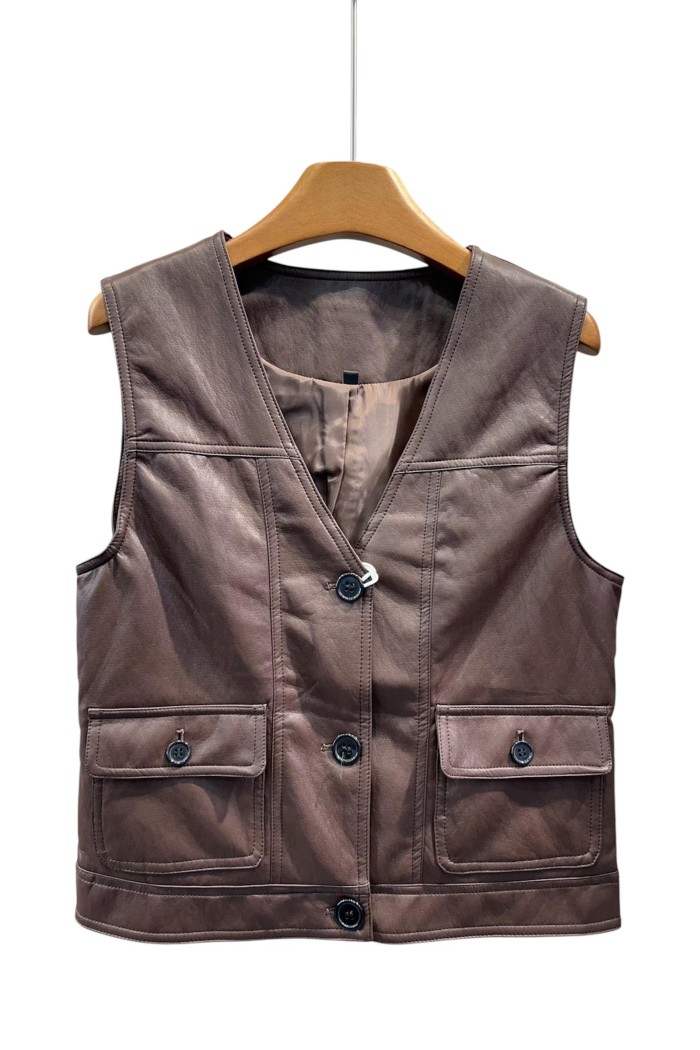 CHALECO FINO DE POLIPIEL CON BOLSILLOS DELANTEROS 3COLORES TY-M9190