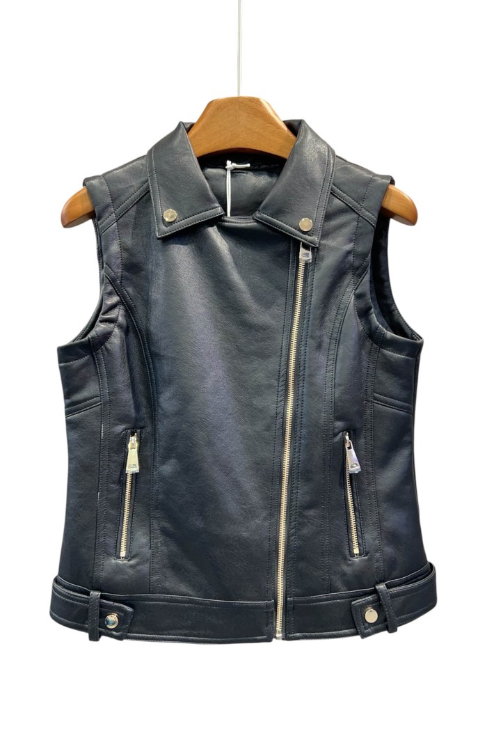 CHALECO MOTO DE POLIPIEL CON CREMALLERA ASIMÉTRICA 2COLORES TY-M9150