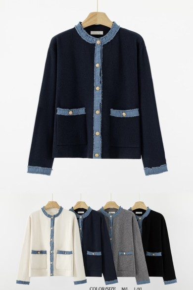 CHAQUETA CON DETALLES DE DENIM Y BOTONES DORADOS DBT-F2317