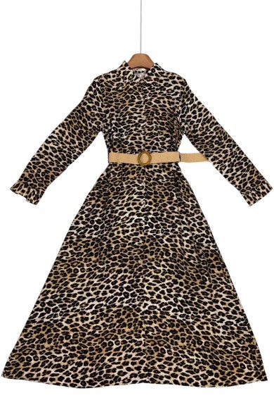 VESTIDO CAMISERO ESTAMPADO ANIMAL PRINT CON CINTURÓN TY-1052