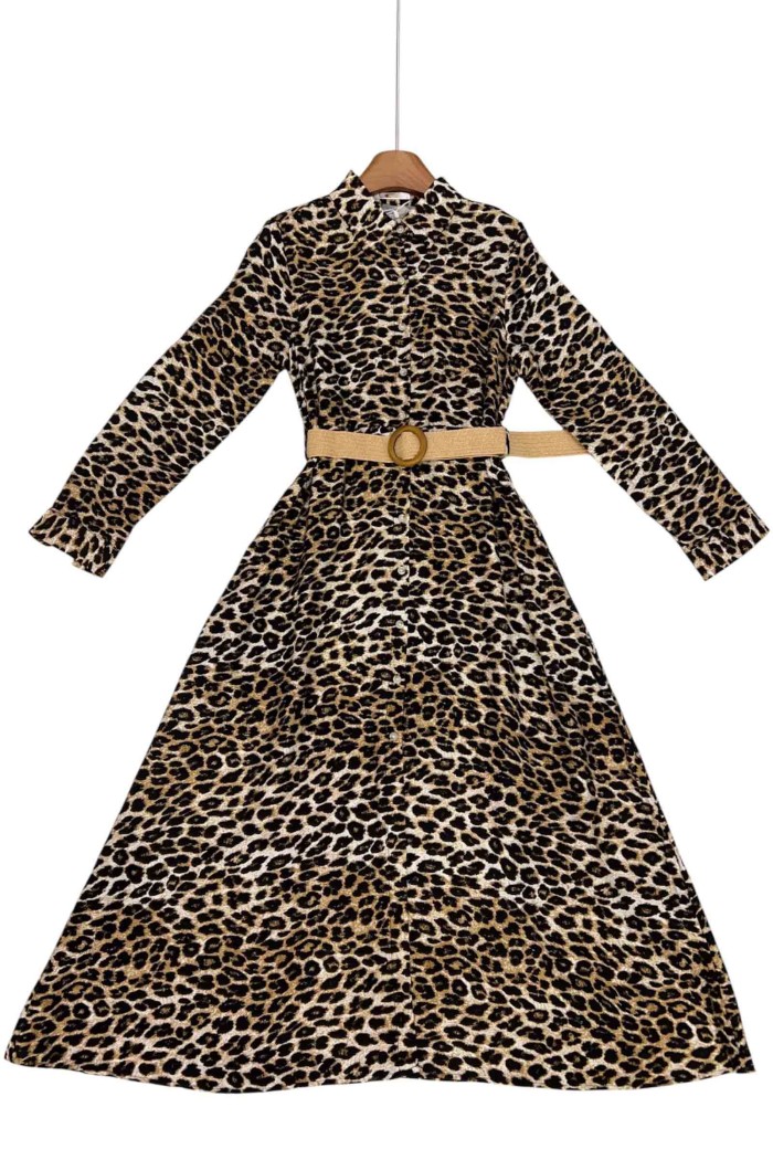 VESTIDO CAMISERO ESTAMPADO ANIMAL PRINT CON CINTURÓN TY-1052