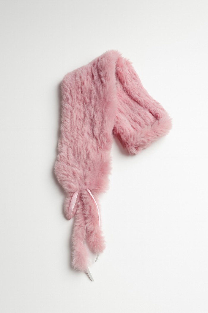 BUFANDA DE PELO DE CONEJO ROSA CON CINTA TB-WJ107