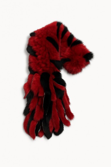 BUFANDA DE PELO DE CONEJO ROJO REX Y NEGRO CON TIRAS TB-WJ108