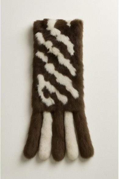 BUFANDA DE PELO DE CONEJO REX MARRÓN Y BLANCO CON DISEÑO DE RAYAS TB-WJ114