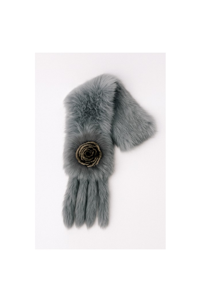 BUFANDA DE PELO DE CONEJO GRIS CON FLOR DECORATIVA TB-WJ118