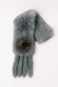 BUFANDA DE PELO DE CONEJO GRIS CON FLOR DECORATIVA TB-WJ118