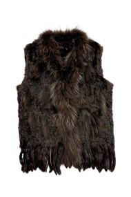 CHALECO DEL PELO DE CONEJO TRENZADO CON DETALLES DE PELO DE MARMOTA PC-LLL5861-09 MARRON
