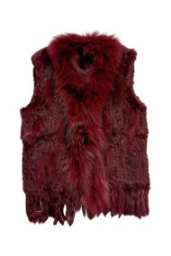CHALECO DEL PELO DE CONEJO TRENZADO CON DETALLES DE PELO DE MARMOTA PC-LLL5861-04 GRANATE