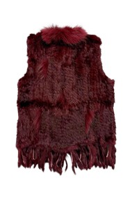CHALECO DEL PELO DE CONEJO TRENZADO CON DETALLES DE PELO DE MARMOTA PC-LLL5861-04 GRANATE