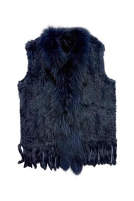 CHALECO DEL PELO DE CONEJO TRENZADO CON DETALLES DE PELO DE MARMOTA PC-LLL5861-11 AZUL MARINO