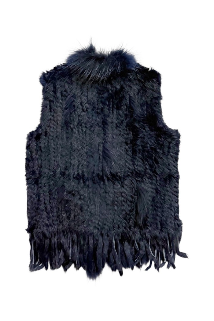 CHALECO DEL PELO DE CONEJO TRENZADO CON DETALLES DE PELO DE MARMOTA PC-LLL5861-11 AZUL MARINO