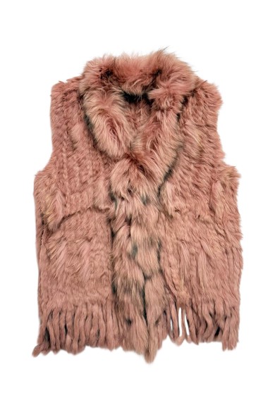CHALECO DEL PELO DE CONEJO TRENZADO CON DETALLES DE PELO DE MARMOTA PC-LLL5861-08 ROSA PALO