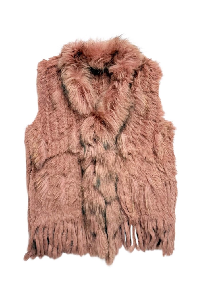 CHALECO DEL PELO DE CONEJO TRENZADO CON DETALLES DE PELO DE MARMOTA PC-LLL5861-08 ROSA PALO
