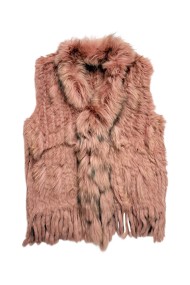 CHALECO DEL PELO DE CONEJO TRENZADO CON DETALLES DE PELO DE MARMOTA PC-LLL5861-08 ROSA PALO
