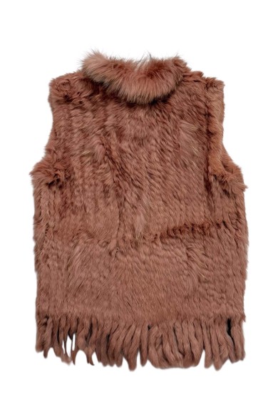 CHALECO DEL PELO DE CONEJO TRENZADO CON DETALLES DE PELO DE MARMOTA PC-LLL5861-08 ROSA PALO
