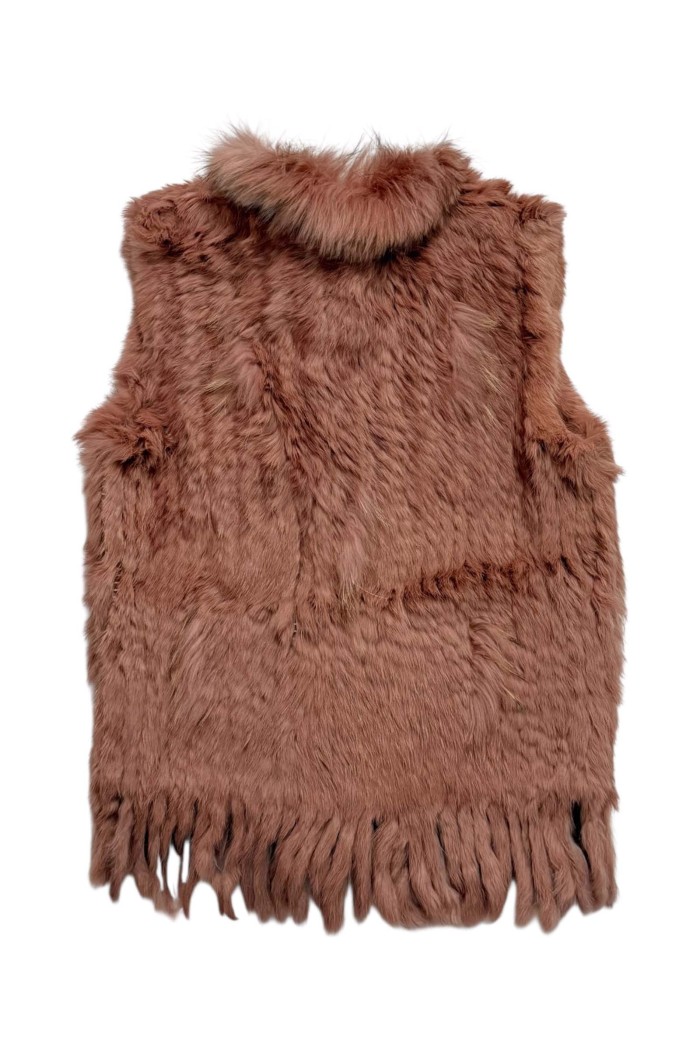 CHALECO DEL PELO DE CONEJO TRENZADO CON DETALLES DE PELO DE MARMOTA PC-LLL5861-08 ROSA PALO