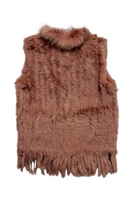CHALECO DEL PELO DE CONEJO TRENZADO CON DETALLES DE PELO DE MARMOTA PC-LLL5861-08 ROSA PALO