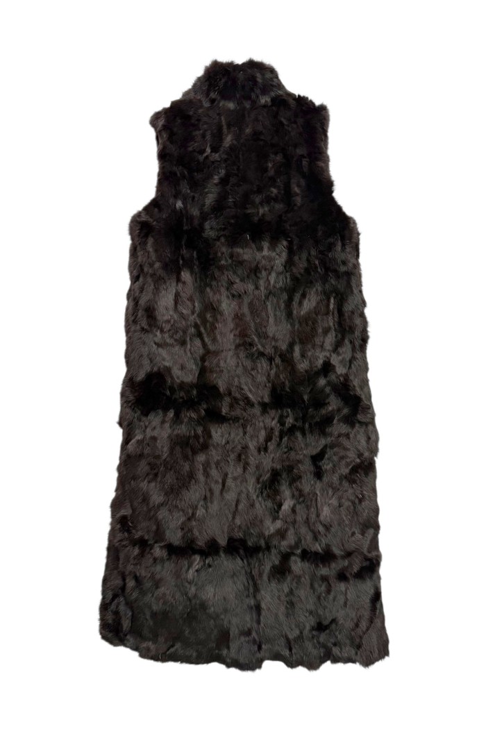 CHALECO LARGO DE PELO DE CONEJO MARRON PC-LLL5797