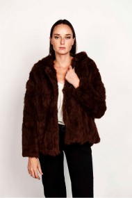 CHAQUETA CON CAPUCHA DE PELO DE CONEJO MARRON PC-LLL5753