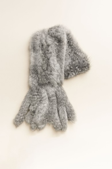 BUFANDA DE PELO DE CONEJO MARRÓN CON FLECOS TB-832